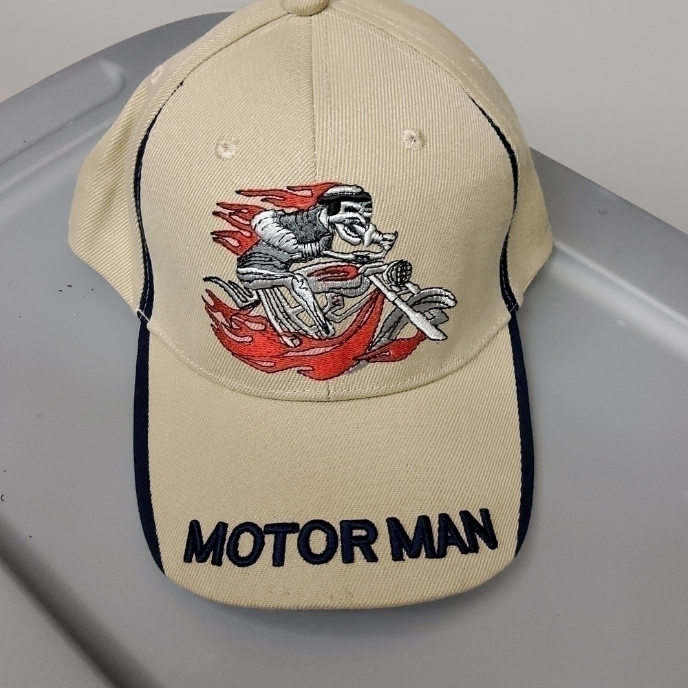 Motor Man Hat Tan Velcro Closure Great Condition